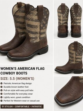 Ariat Brown and Tan American Flag Western Ankle Boots